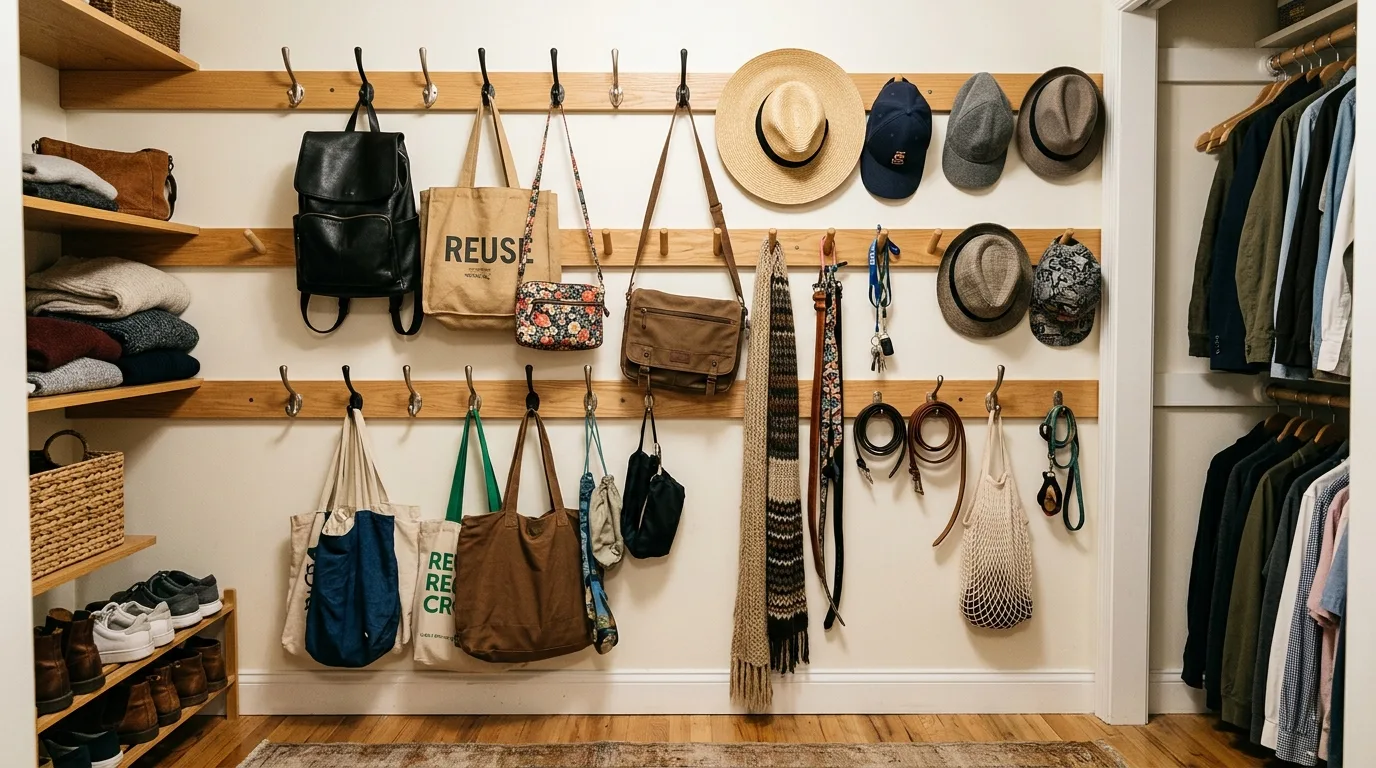 Closet hooks holding bags and accessories